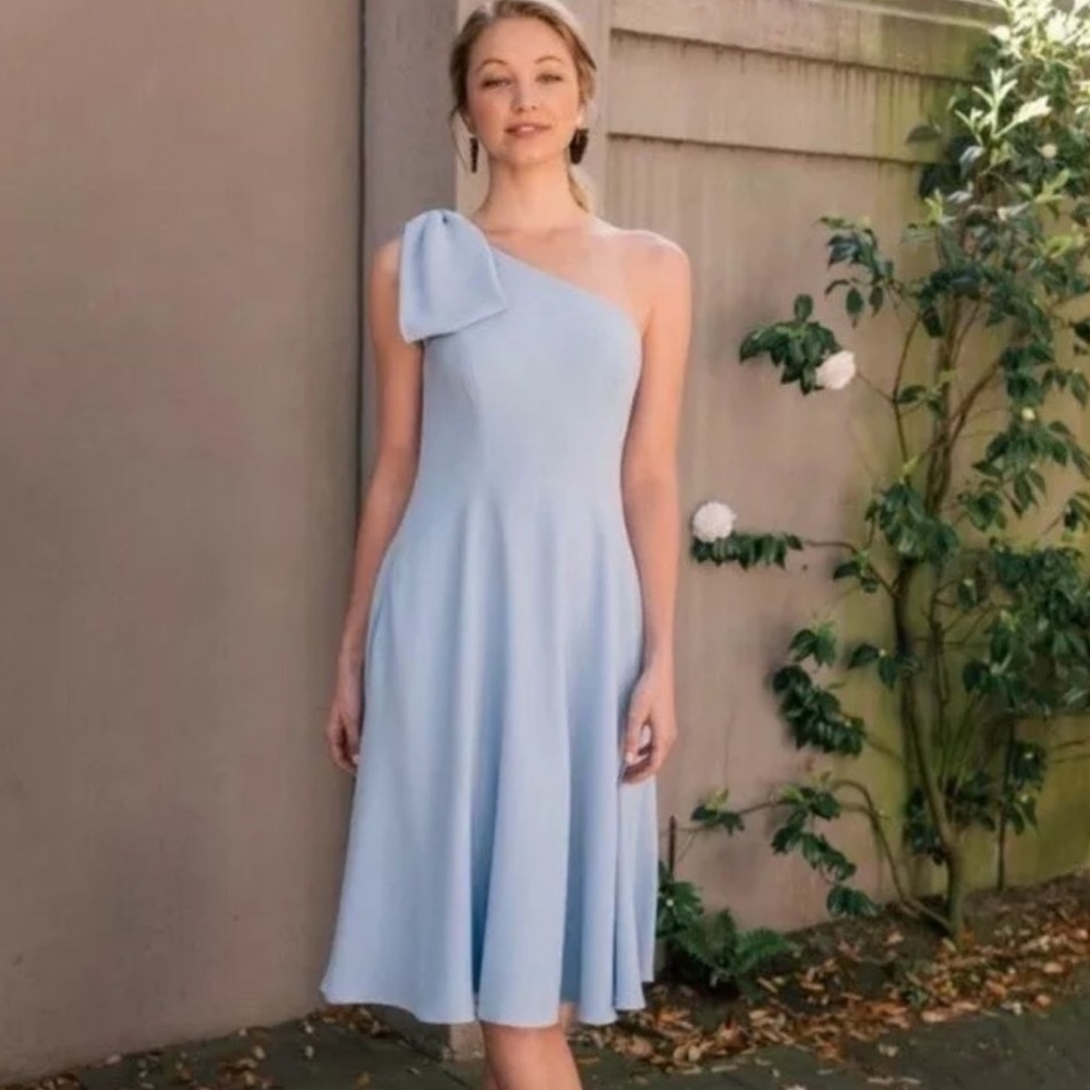 NWOT Gal Meets Glam - One Shoulder, Crepe Cocktail Dress Blue, Size 4 - Picture 11 of 11